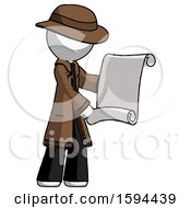 Poster, Art Print Of White Detective Man Holding Blueprints Or Scroll