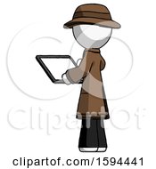 Poster, Art Print Of White Detective Man Looking At Tablet Device Computer With Back To Viewer