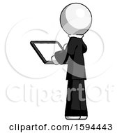 Poster, Art Print Of White Clergy Man Looking At Tablet Device Computer With Back To Viewer