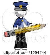 Poster, Art Print Of White Police Man Writer Or Blogger Holding Large Pencil