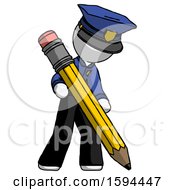 Poster, Art Print Of White Police Man Writing With Large Pencil