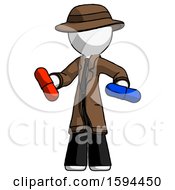 Poster, Art Print Of White Detective Man Red Pill Or Blue Pill Concept