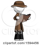 Poster, Art Print Of White Detective Man Reading Book While Standing Up Facing Away
