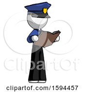 Poster, Art Print Of White Police Man Reading Book While Standing Up Facing Away
