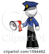 Poster, Art Print Of White Police Man Holding Megaphone Bullhorn Facing Right