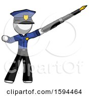 White Police Man Pen Is Mightier Than The Sword Calligraphy Pose