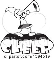 Clipart Of A Black And White Cheerleader Using A Bullhorn On Text Royalty Free Vector Illustration