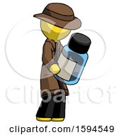 Poster, Art Print Of Yellow Detective Man Holding Glass Medicine Bottle