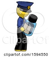 Yellow Police Man Holding Glass Medicine Bottle
