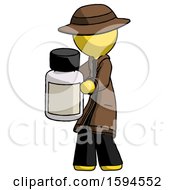 Yellow Detective Man Holding White Medicine Bottle