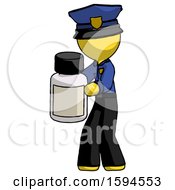 Poster, Art Print Of Yellow Police Man Holding White Medicine Bottle