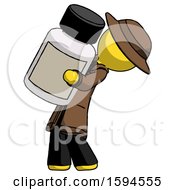 Yellow Detective Man Holding Large White Medicine Bottle