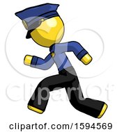 Yellow Police Man Running Fast Left