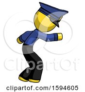 Poster, Art Print Of Yellow Police Man Sneaking While Reaching For Something