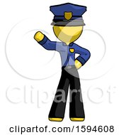 Yellow Police Man Waving Right Arm With Hand On Hip
