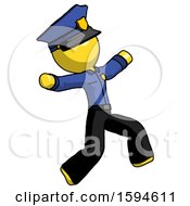 Poster, Art Print Of Yellow Police Man Running Away In Hysterical Panic Direction Right