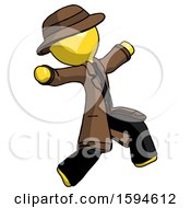 Poster, Art Print Of Yellow Detective Man Running Away In Hysterical Panic Direction Right