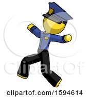 Poster, Art Print Of Yellow Police Man Running Away In Hysterical Panic Direction Left
