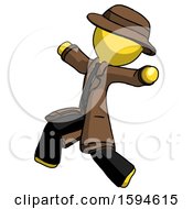 Poster, Art Print Of Yellow Detective Man Running Away In Hysterical Panic Direction Left