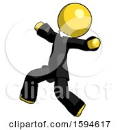 Poster, Art Print Of Yellow Clergy Man Running Away In Hysterical Panic Direction Left