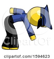 Poster, Art Print Of Yellow Police Man Picking Something Up Bent Over