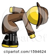Poster, Art Print Of Yellow Detective Man Picking Something Up Bent Over