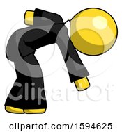 Poster, Art Print Of Yellow Clergy Man Picking Something Up Bent Over