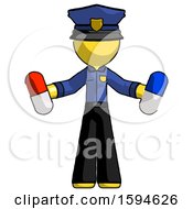 Poster, Art Print Of Yellow Police Man Holding A Red Pill And Blue Pill