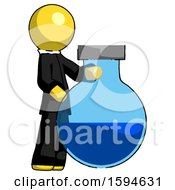 Poster, Art Print Of Yellow Clergy Man Standing Beside Large Round Flask Or Beaker