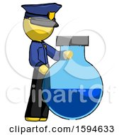 Poster, Art Print Of Yellow Police Man Standing Beside Large Round Flask Or Beaker