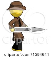 Poster, Art Print Of Yellow Detective Man Walking With Large Thermometer