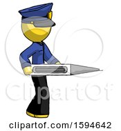 Poster, Art Print Of Yellow Police Man Walking With Large Thermometer