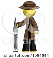Poster, Art Print Of Yellow Detective Man Standing With Large Thermometer