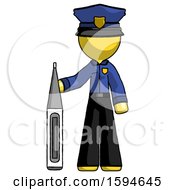 Poster, Art Print Of Yellow Police Man Standing With Large Thermometer