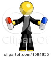 Poster, Art Print Of Yellow Clergy Man Holding A Red Pill And Blue Pill