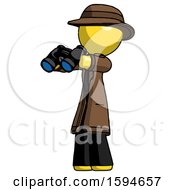 Poster, Art Print Of Yellow Detective Man Holding Binoculars Ready To Look Left