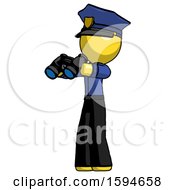 Poster, Art Print Of Yellow Police Man Holding Binoculars Ready To Look Left