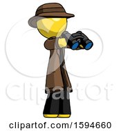 Poster, Art Print Of Yellow Detective Man Holding Binoculars Ready To Look Right