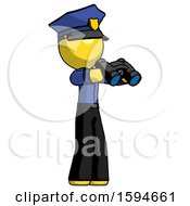 Poster, Art Print Of Yellow Police Man Holding Binoculars Ready To Look Right
