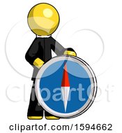 Poster, Art Print Of Yellow Clergy Man Standing Beside Large Compass