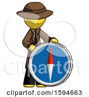 Poster, Art Print Of Yellow Detective Man Standing Beside Large Compass