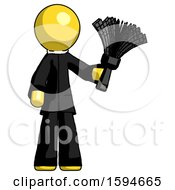 Yellow Clergy Man Holding Feather Duster Facing Forward