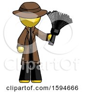 Poster, Art Print Of Yellow Detective Man Holding Feather Duster Facing Forward