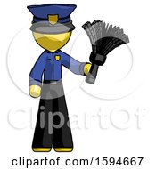 Poster, Art Print Of Yellow Police Man Holding Feather Duster Facing Forward