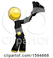 Poster, Art Print Of Yellow Clergy Man Dusting With Feather Duster Upwards