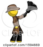 Poster, Art Print Of Yellow Detective Man Dusting With Feather Duster Upwards