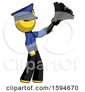 Poster, Art Print Of Yellow Police Man Dusting With Feather Duster Upwards