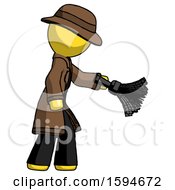 Poster, Art Print Of Yellow Detective Man Dusting With Feather Duster Downwards