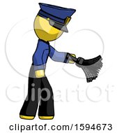 Yellow Police Man Dusting With Feather Duster Downwards