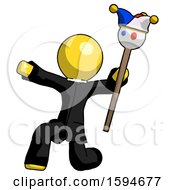 Poster, Art Print Of Yellow Clergy Man Holding Jester Staff Posing Charismatically